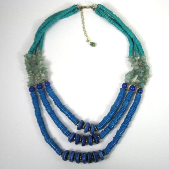 Chicos Chunky Multicolor Beaded Necklace Jade Chips Stone Adjustable 25 inch Chi - Picture 2 of 10